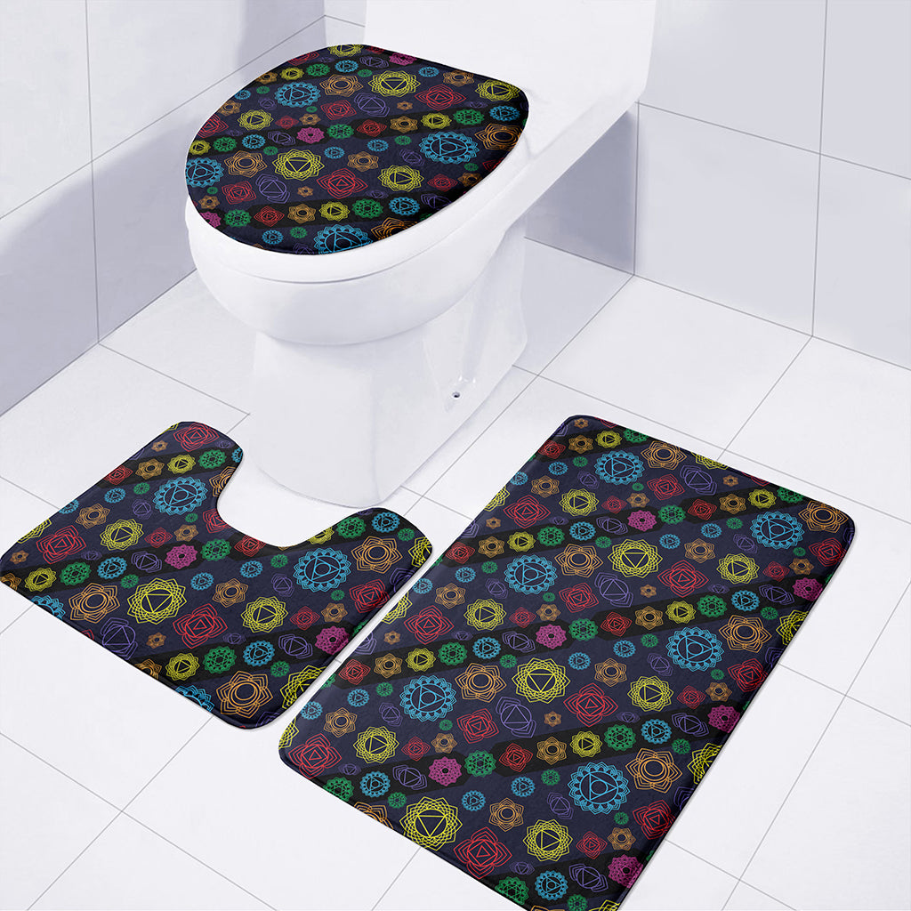 Colorful Seven Chakras Pattern Print 3 Piece Bath Mat Set