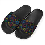 Colorful Seven Chakras Pattern Print Black Slide Sandals