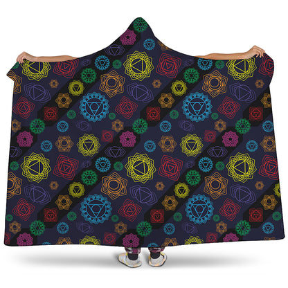 Colorful Seven Chakras Pattern Print Hooded Blanket