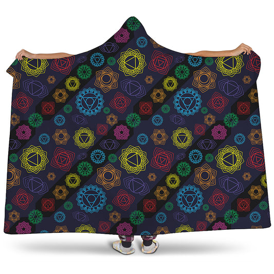Colorful Seven Chakras Pattern Print Hooded Blanket