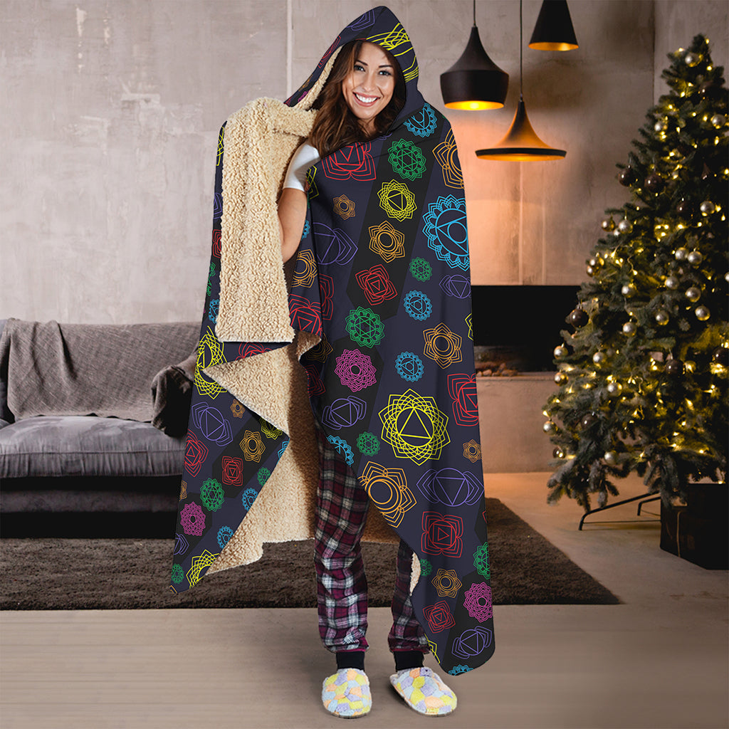 Colorful Seven Chakras Pattern Print Hooded Blanket