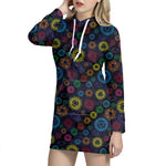 Colorful Seven Chakras Pattern Print Hoodie Dress