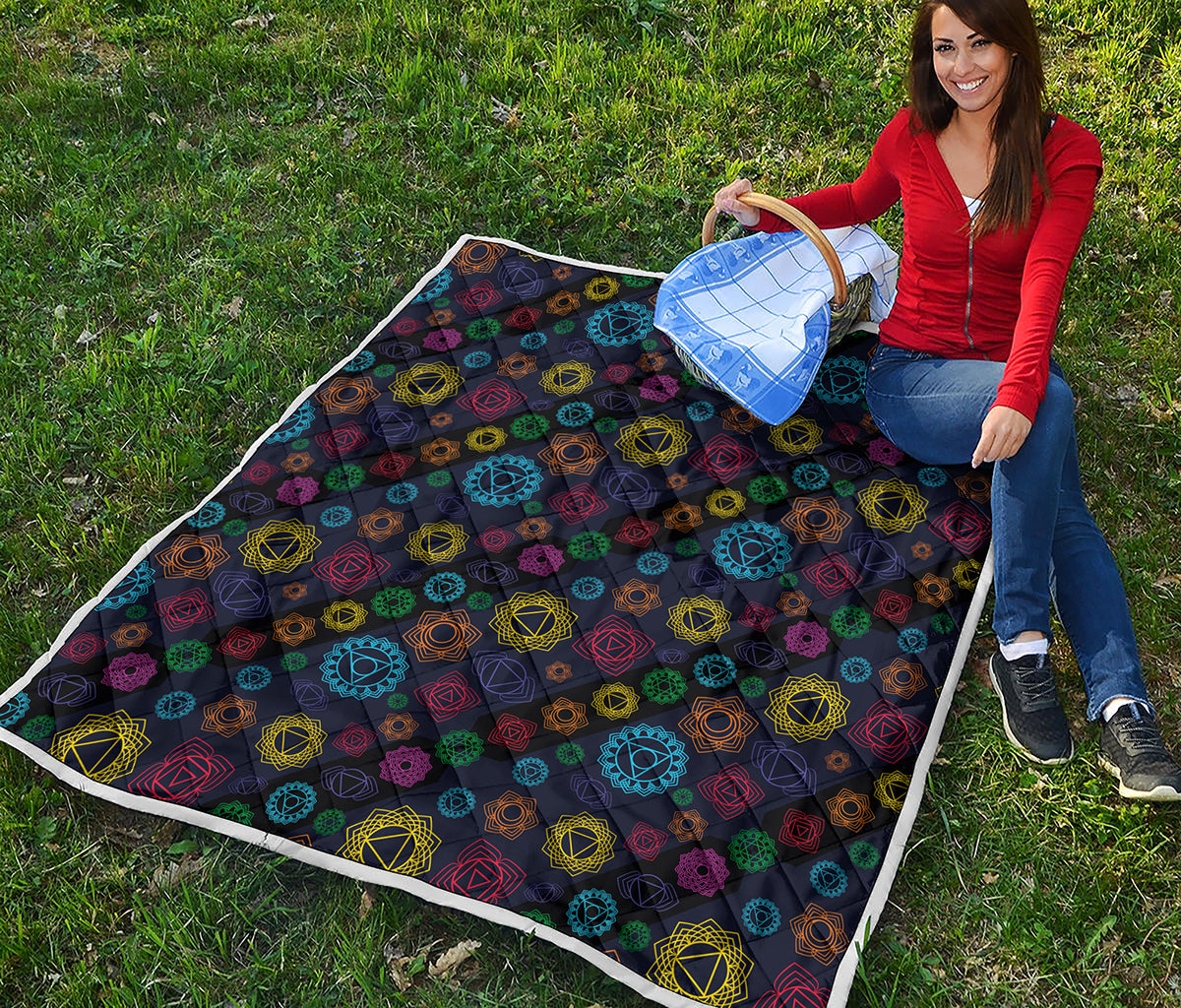 Colorful Seven Chakras Pattern Print Quilt