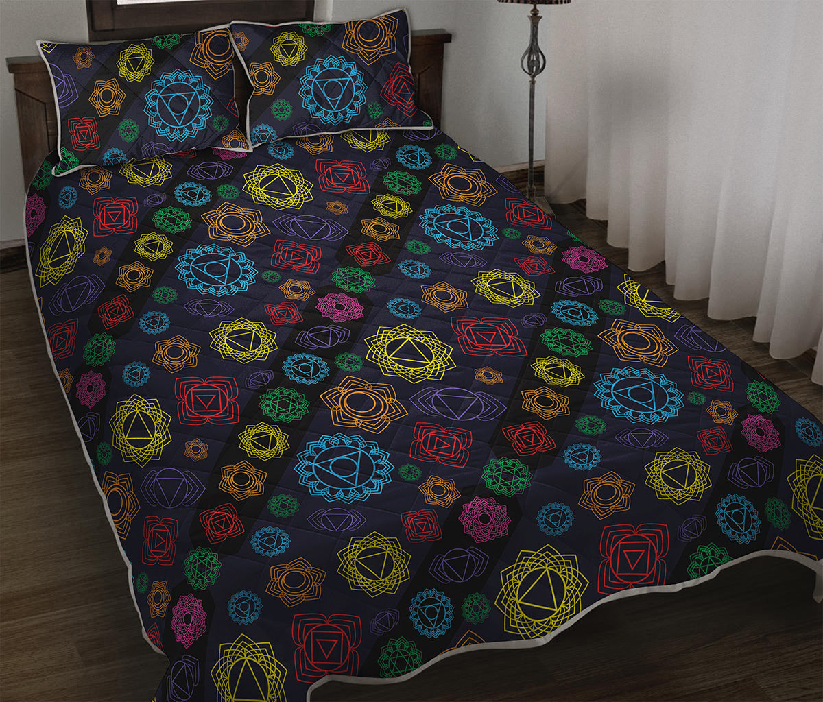 Colorful Seven Chakras Pattern Print Quilt Bed Set