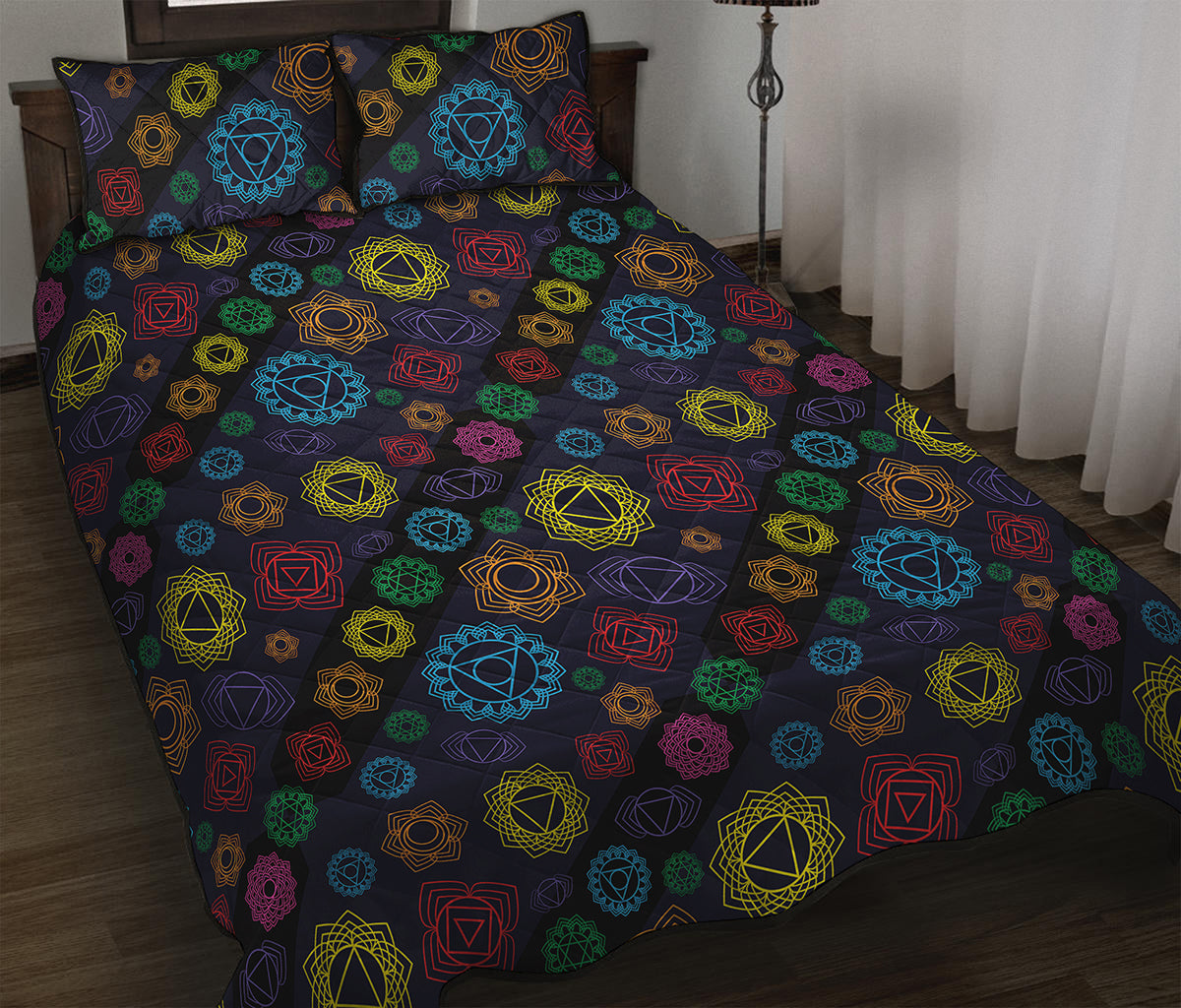 Colorful Seven Chakras Pattern Print Quilt Bed Set