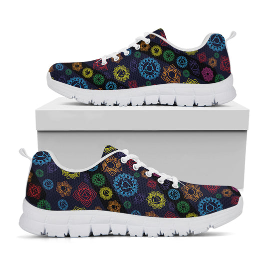 Colorful Seven Chakras Pattern Print White Sneakers