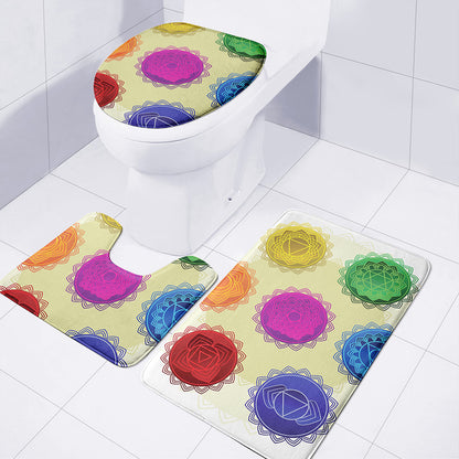 Colorful Seven Chakras Print 3 Piece Bath Mat Set