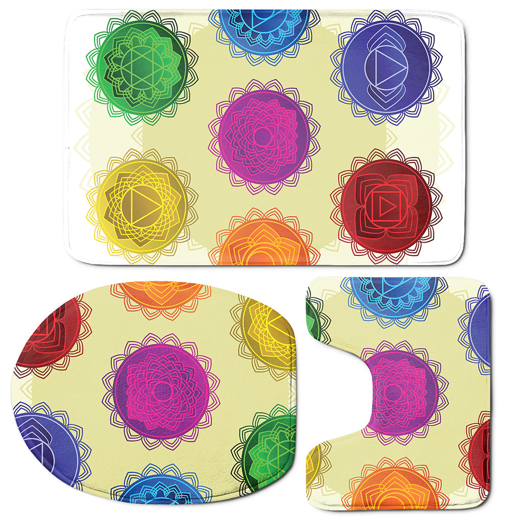Colorful Seven Chakras Print 3 Piece Bath Mat Set