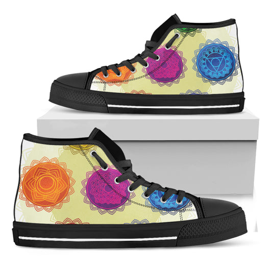 Colorful Seven Chakras Print Black High Top Shoes