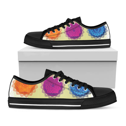 Colorful Seven Chakras Print Black Low Top Shoes 