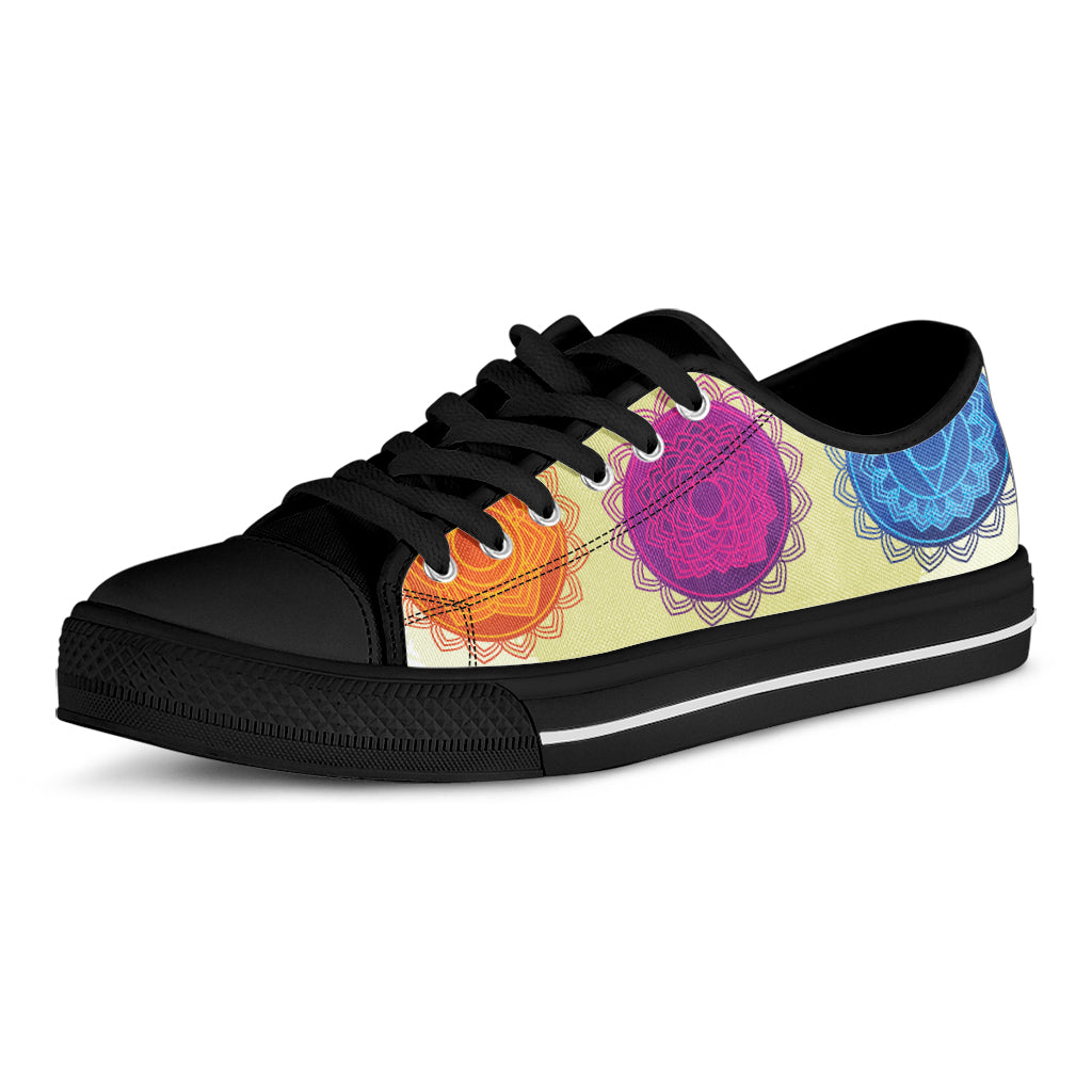 Colorful Seven Chakras Print Black Low Top Shoes 