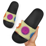 Colorful Seven Chakras Print Black Slide Sandals