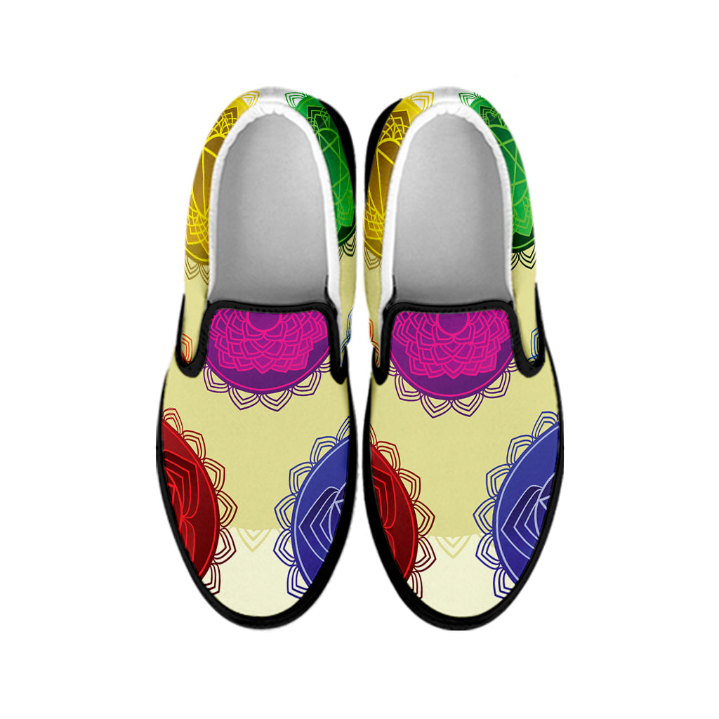 Colorful Seven Chakras Print Black Slip On Shoes
