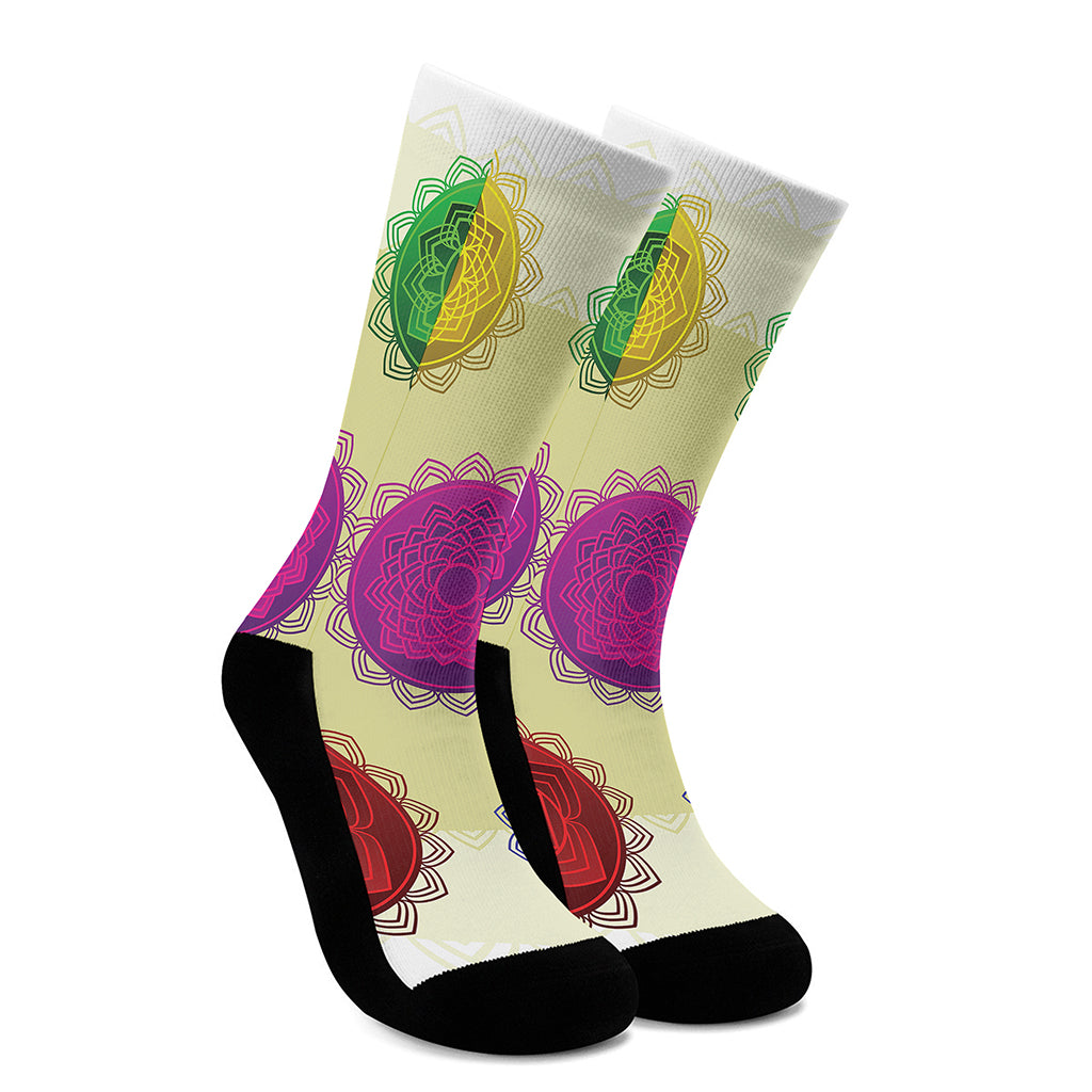Colorful Seven Chakras Print Crew Socks