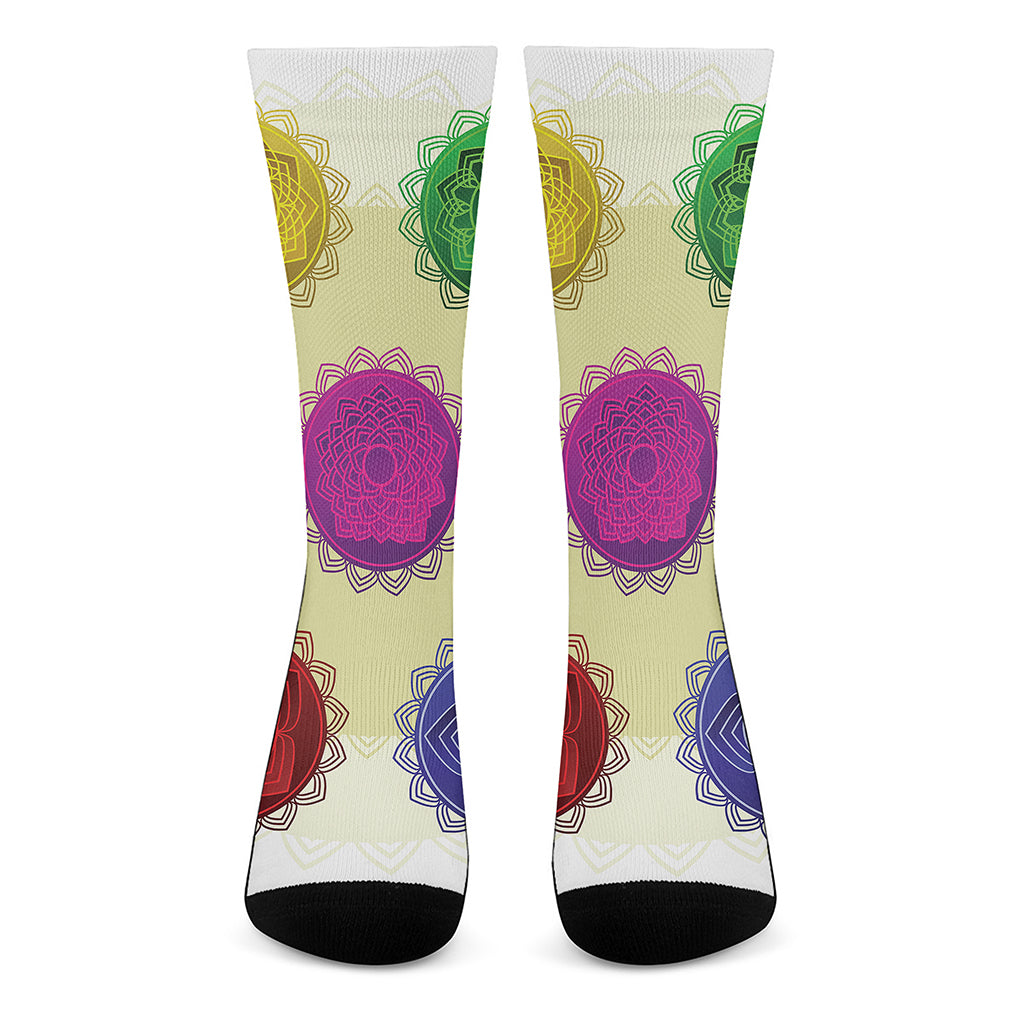Colorful Seven Chakras Print Crew Socks
