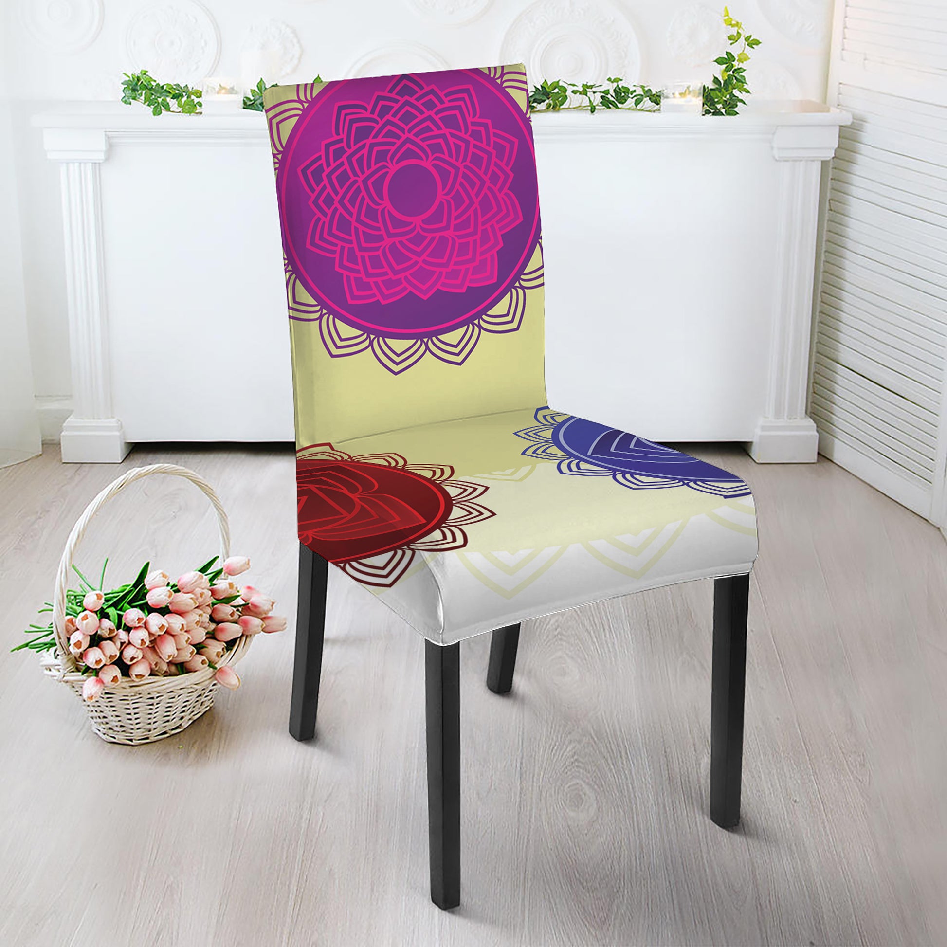 Colorful Seven Chakras Print Dining Chair Slipcover