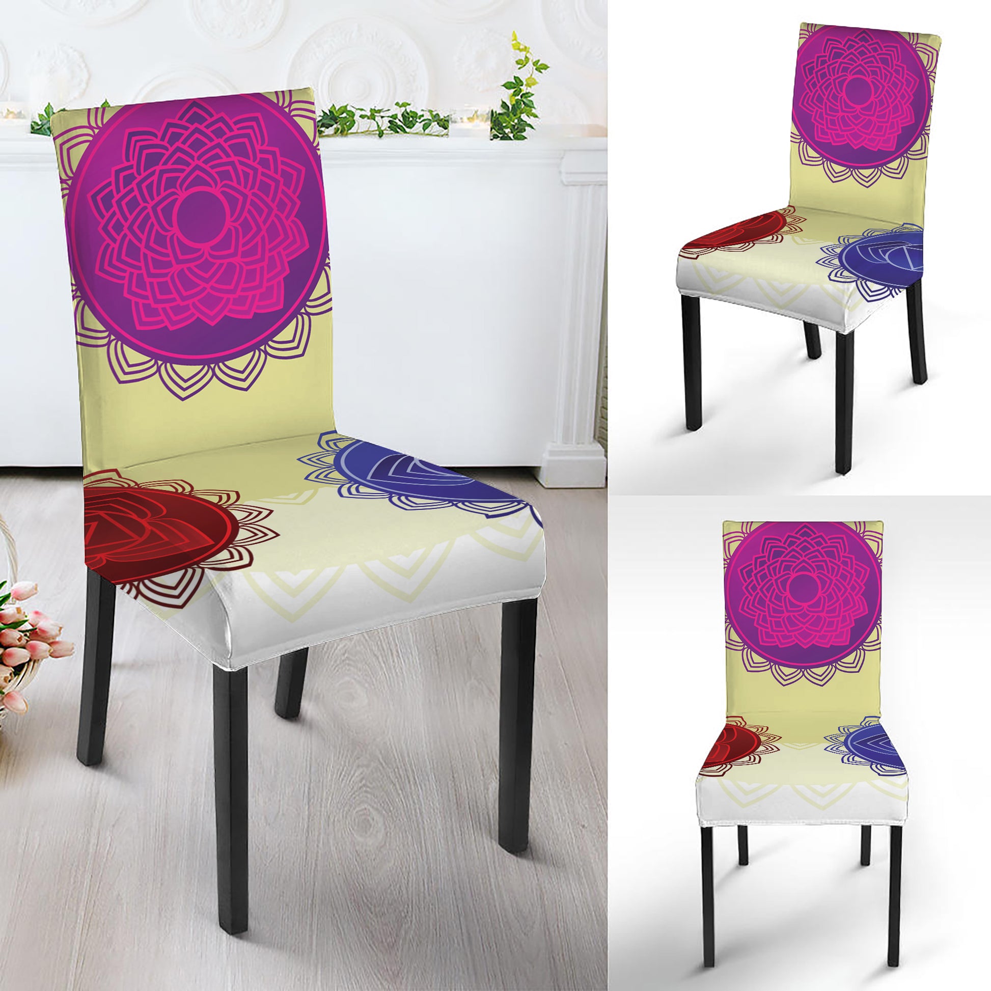 Colorful Seven Chakras Print Dining Chair Slipcover