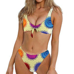 Colorful Seven Chakras Print Front Bow Tie Bikini
