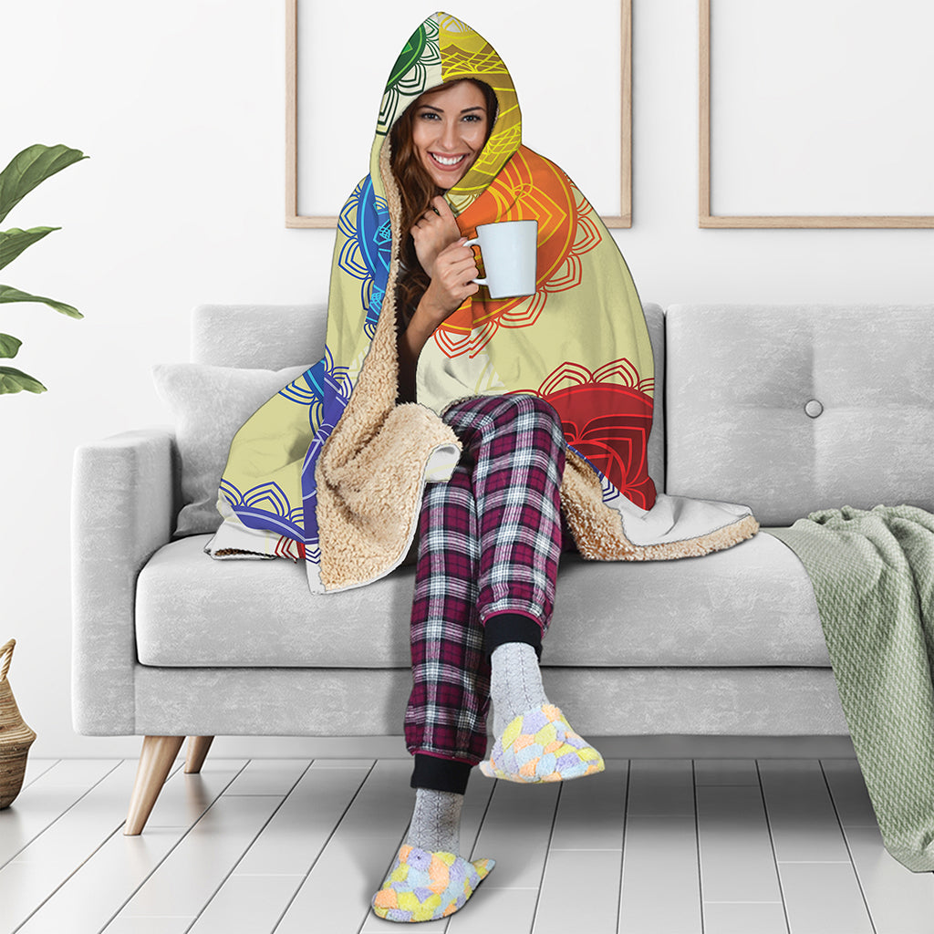Colorful Seven Chakras Print Hooded Blanket