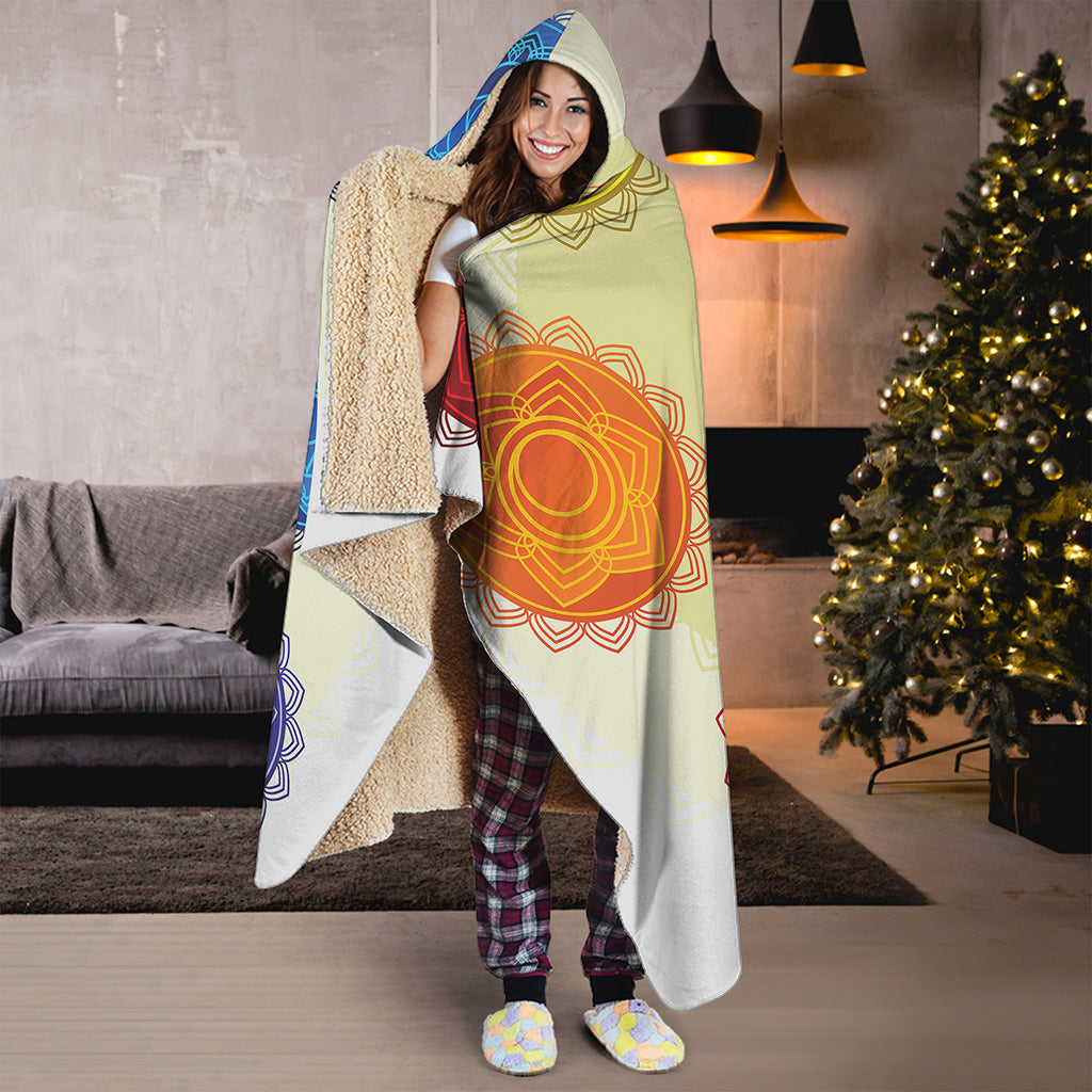 Colorful Seven Chakras Print Hooded Blanket