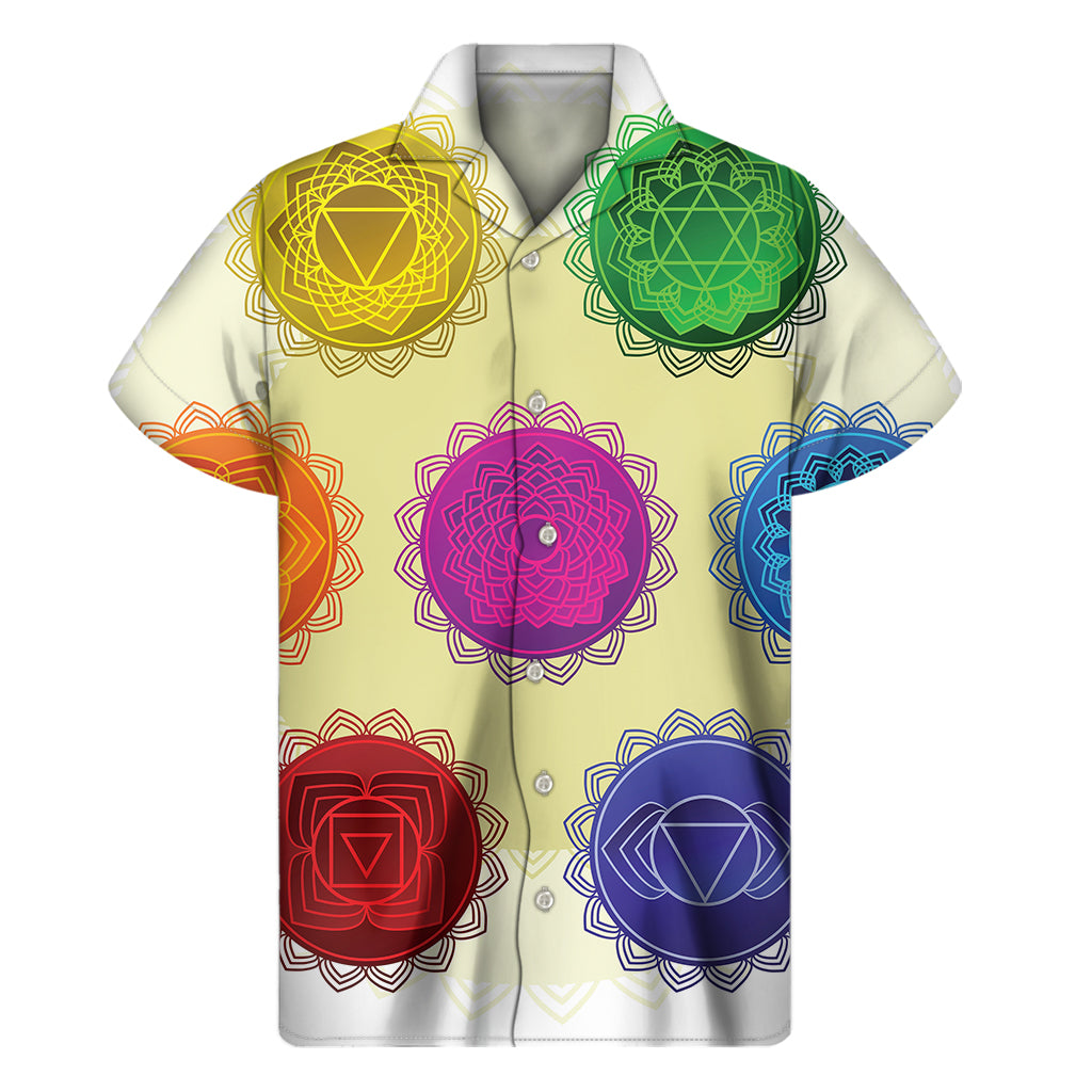 Colorful Seven Chakras Print Men's Short Sleeve Shirt