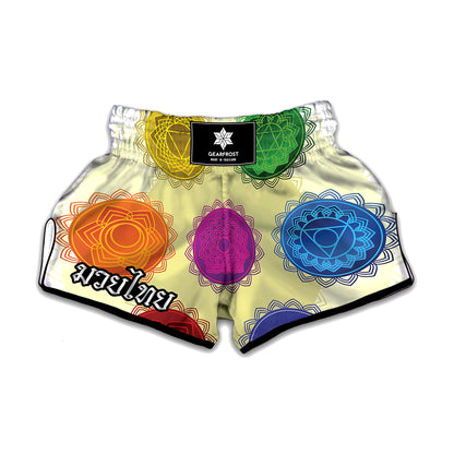 Colorful Seven Chakras Print Muay Thai Boxing Shorts