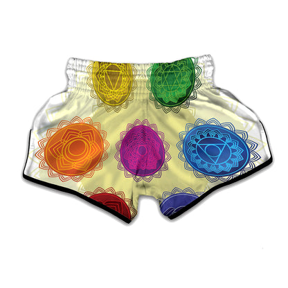 Colorful Seven Chakras Print Muay Thai Boxing Shorts