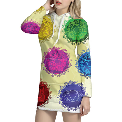 Colorful Seven Chakras Print Pullover Hoodie Dress