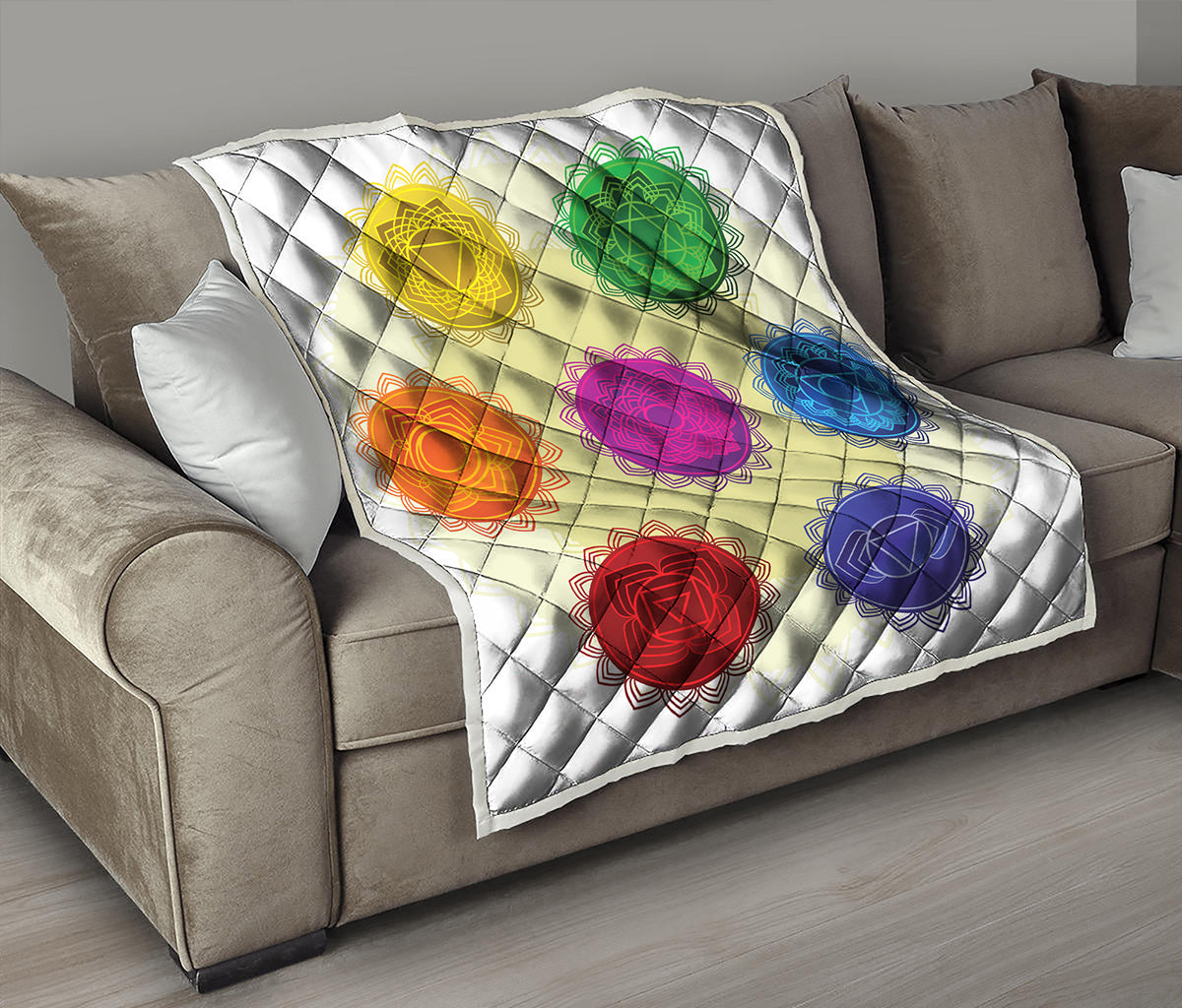 Colorful Seven Chakras Print Quilt