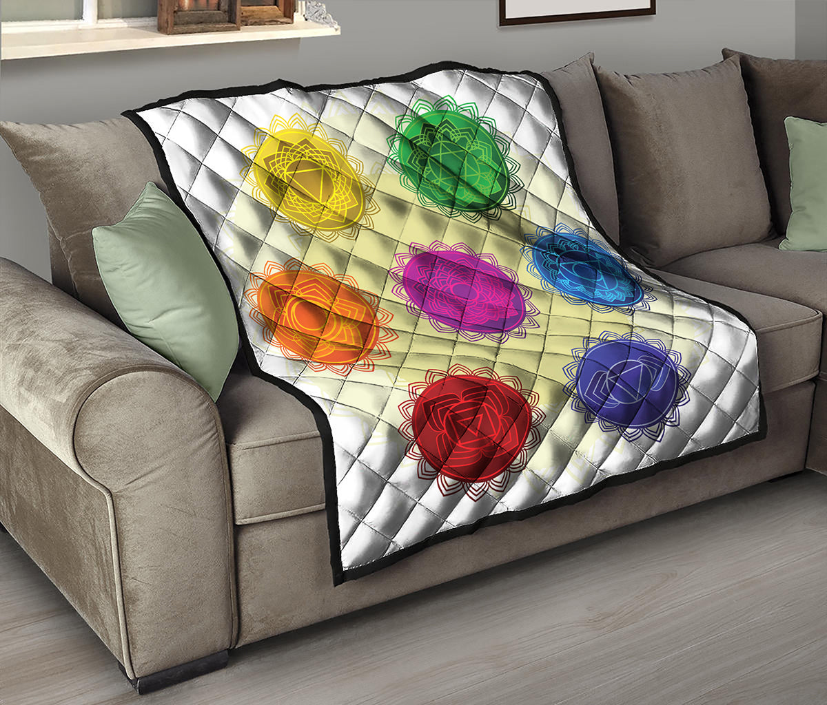 Colorful Seven Chakras Print Quilt