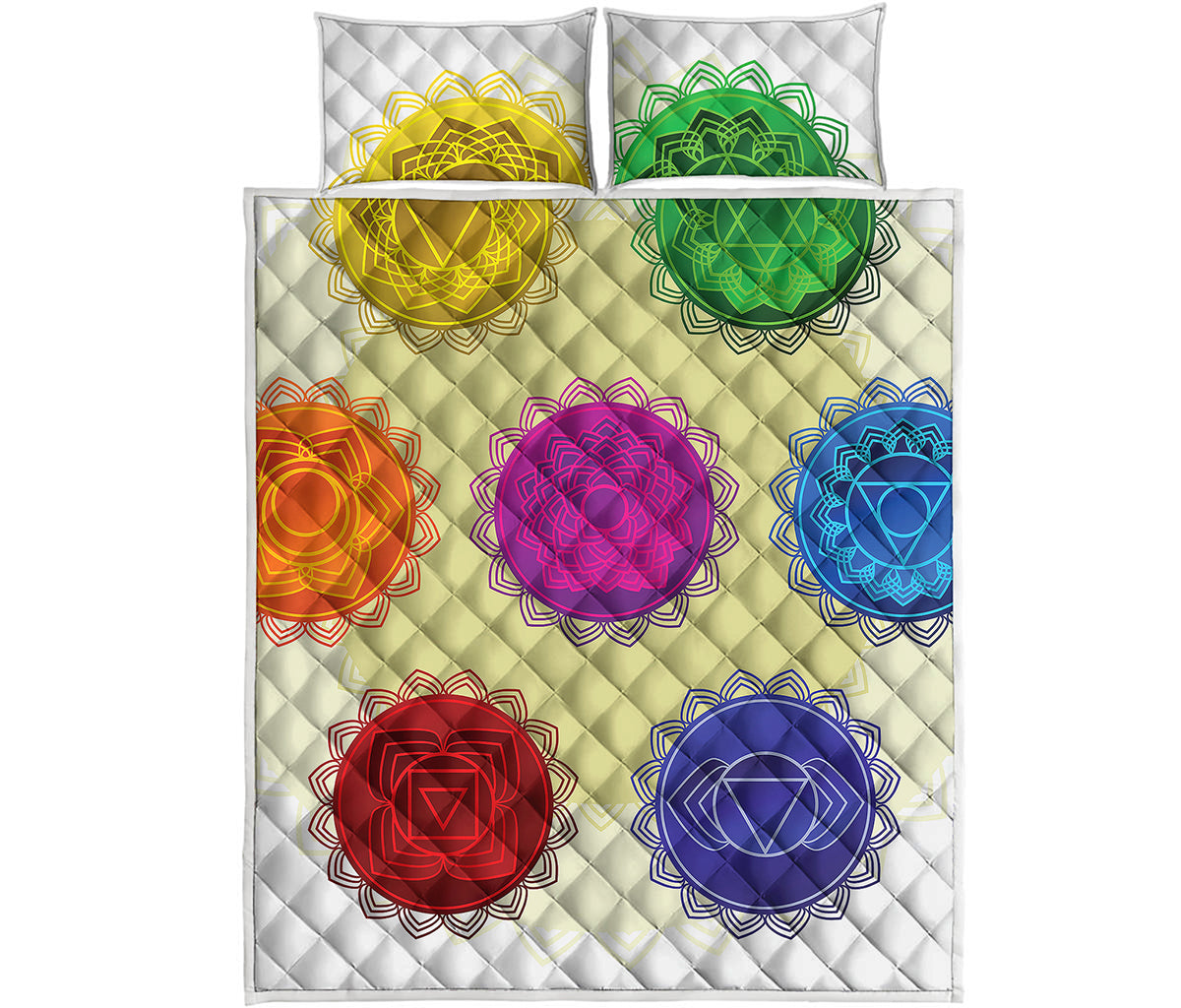 Colorful Seven Chakras Print Quilt Bed Set