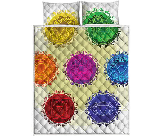 Colorful Seven Chakras Print Quilt Bed Set