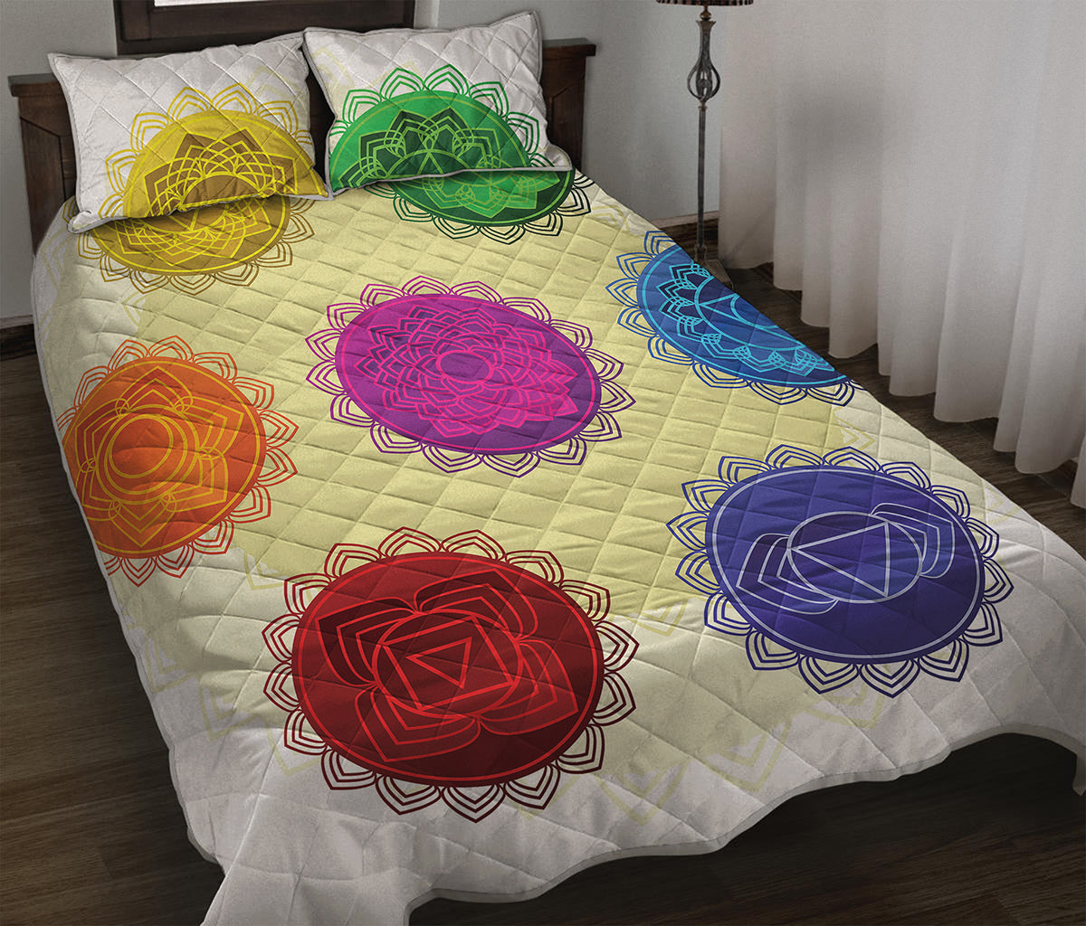 Colorful Seven Chakras Print Quilt Bed Set