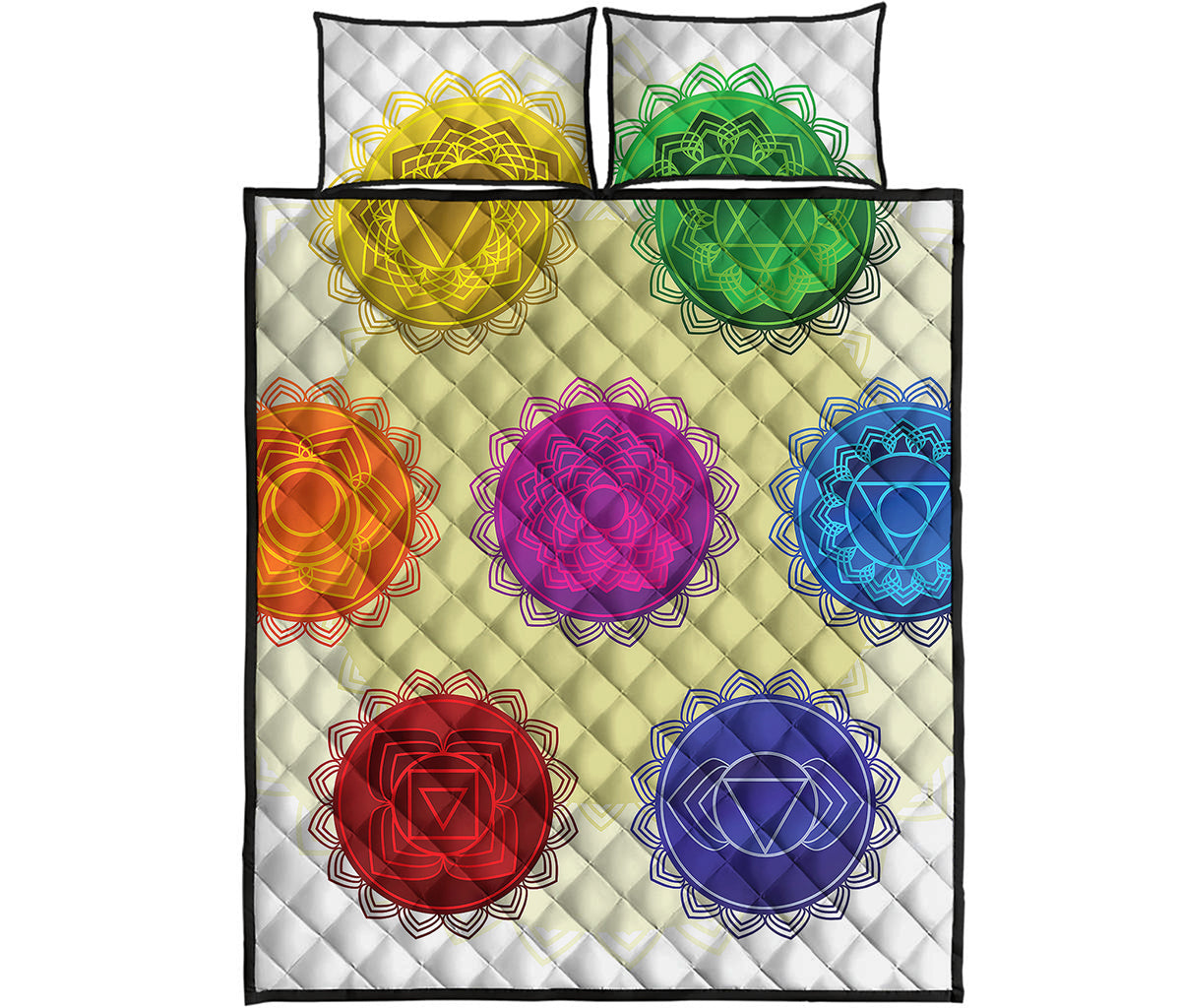 Colorful Seven Chakras Print Quilt Bed Set