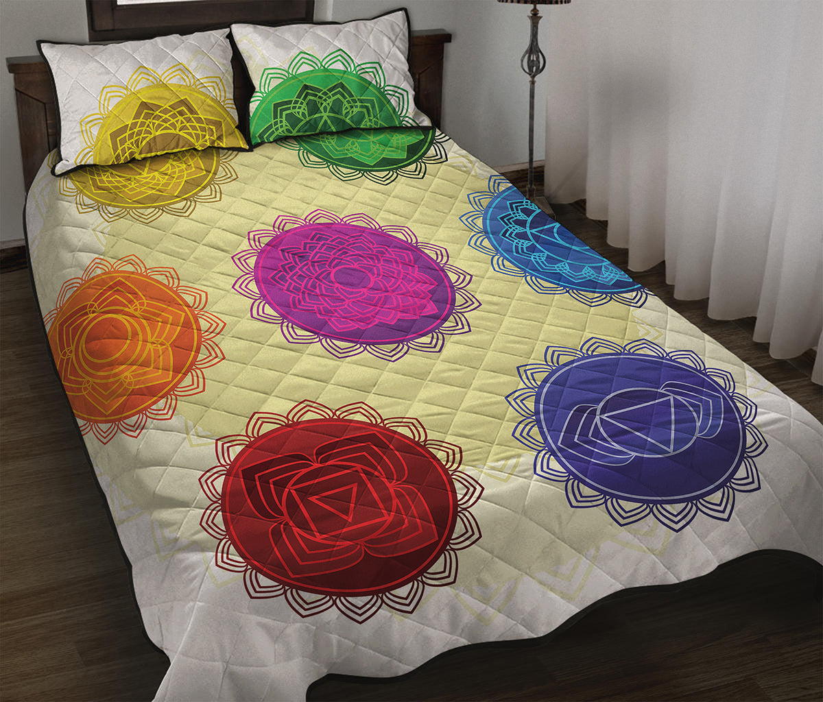 Colorful Seven Chakras Print Quilt Bed Set
