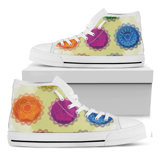 Colorful Seven Chakras Print White High Top Shoes