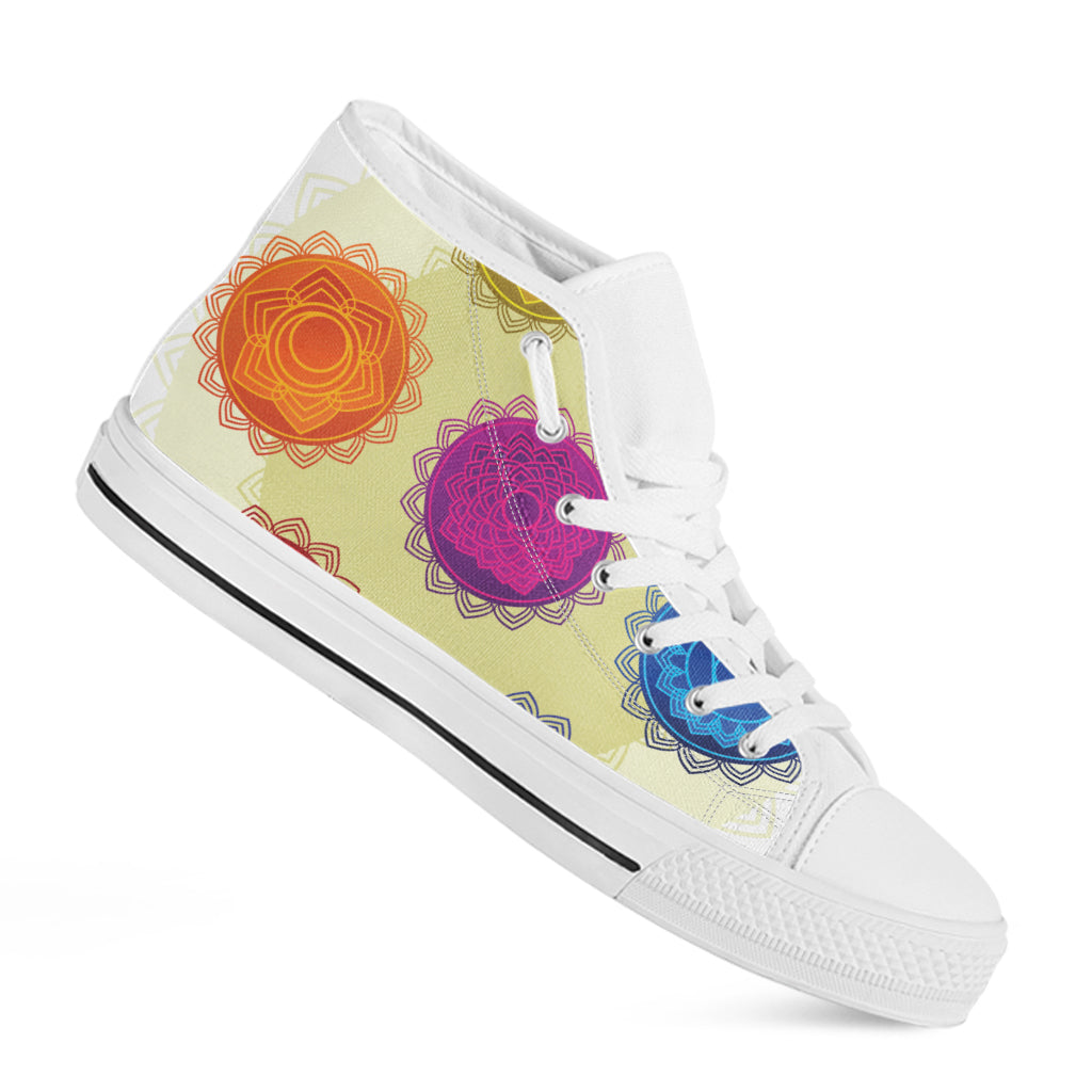 Colorful Seven Chakras Print White High Top Shoes