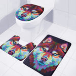 Colorful Siberian Husky Print 3 Piece Bath Mat Set