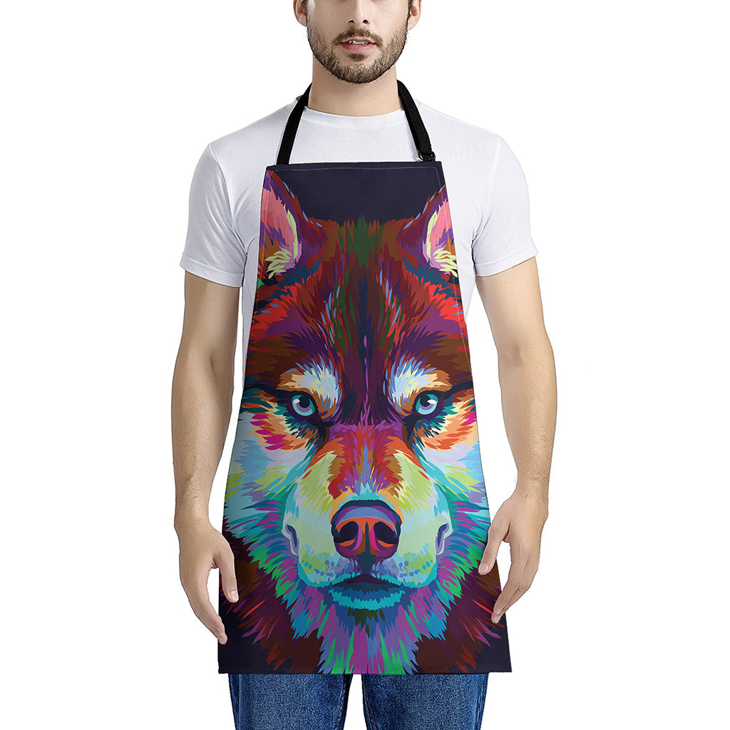 Colorful Siberian Husky Print Apron