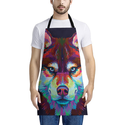 Colorful Siberian Husky Print Apron