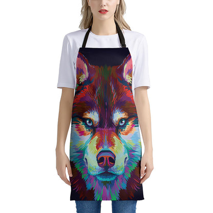 Colorful Siberian Husky Print Apron