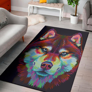 Colorful Siberian Husky Print Area Rug