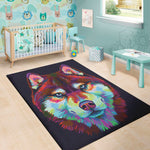 Colorful Siberian Husky Print Area Rug
