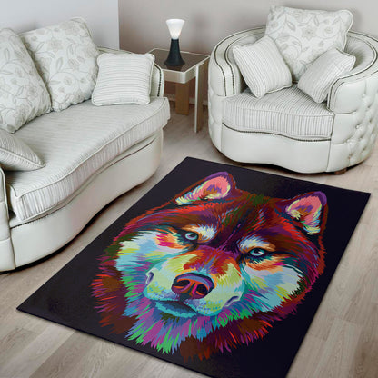Colorful Siberian Husky Print Area Rug