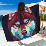 Colorful Siberian Husky Print Beach Sarong Wrap