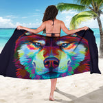Colorful Siberian Husky Print Beach Sarong Wrap