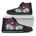 Colorful Siberian Husky Print Black High Top Shoes