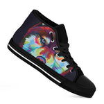Colorful Siberian Husky Print Black High Top Shoes