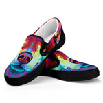 Colorful Siberian Husky Print Black Slip On Shoes