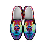 Colorful Siberian Husky Print Black Slip On Shoes